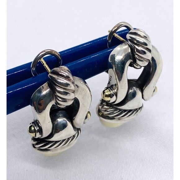 David Yurman 925 Sterling Silver 14K 585 Acorn Door Knocker Earrings - Picture 6 of 10